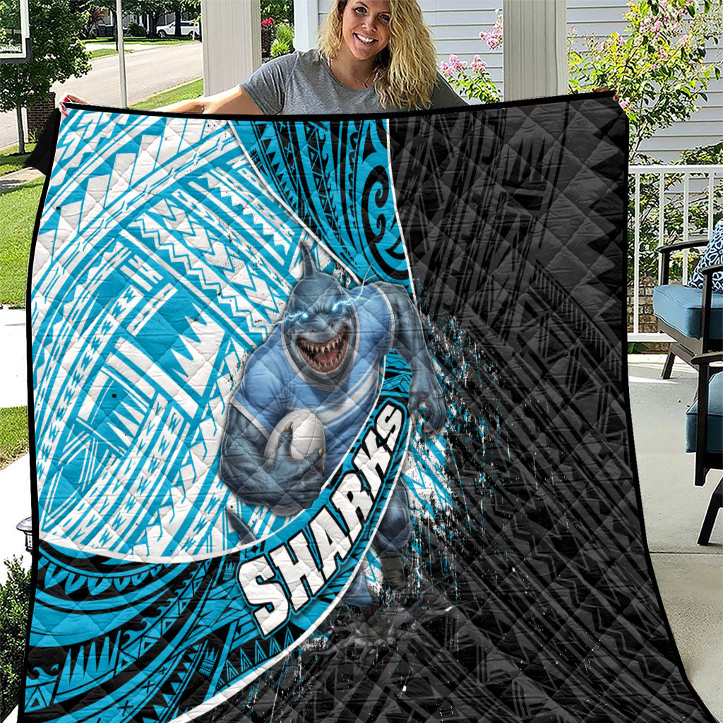 Cronulla Sutherland Sharks Rugby Quilt Tribal Polynesian Power Art - Lightning Mascot