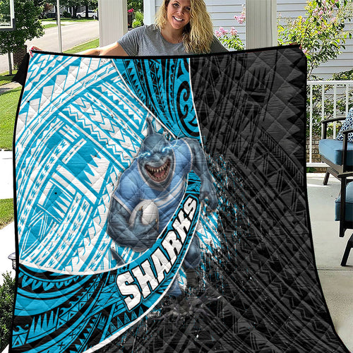 Cronulla Sutherland Sharks Rugby Quilt Tribal Polynesian Power Art - Lightning Mascot