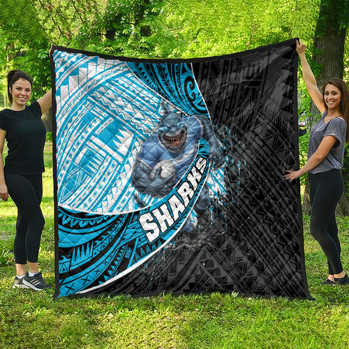 Cronulla Sutherland Sharks Rugby Quilt Tribal Polynesian Power Art - Lightning Mascot