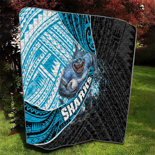Cronulla Sutherland Sharks Rugby Quilt Tribal Polynesian Power Art - Lightning Mascot