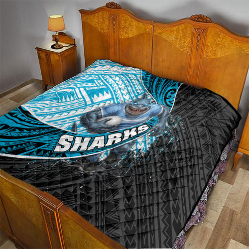 Cronulla Sutherland Sharks Rugby Quilt Tribal Polynesian Power Art - Lightning Mascot