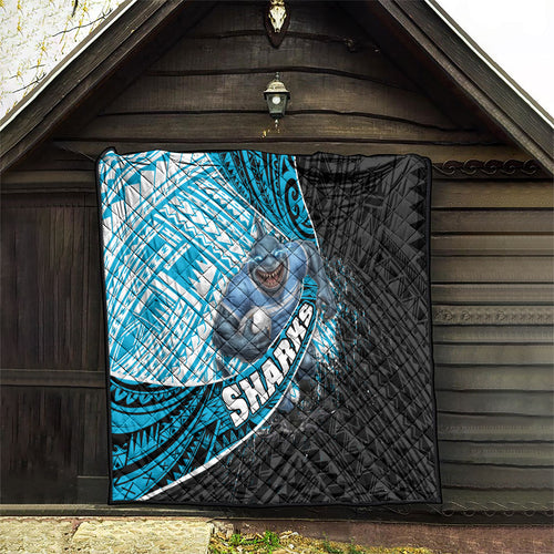Cronulla Sutherland Sharks Rugby Quilt Tribal Polynesian Power Art - Lightning Mascot