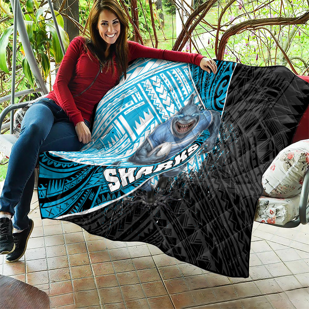 Cronulla Sutherland Sharks Rugby Quilt Tribal Polynesian Power Art - Lightning Mascot