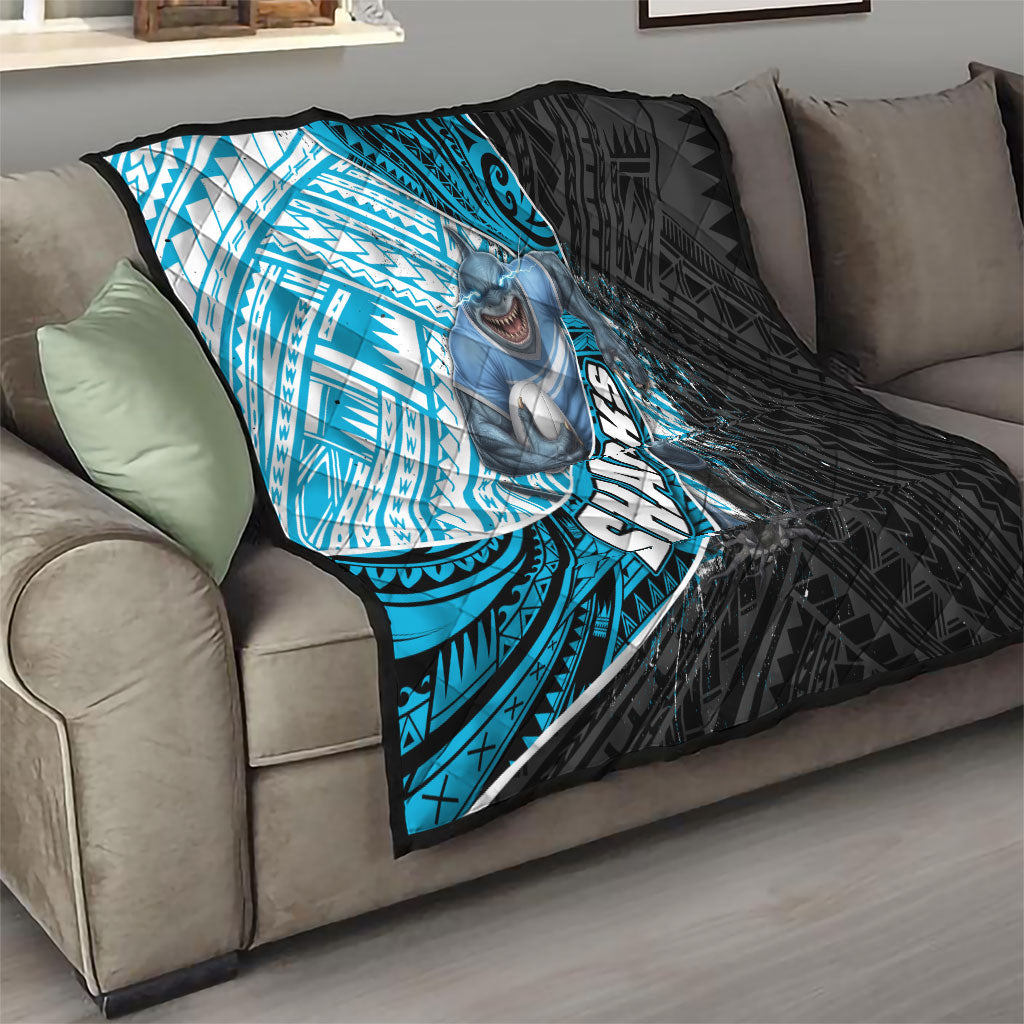 Cronulla Sutherland Sharks Rugby Quilt Tribal Polynesian Power Art - Lightning Mascot