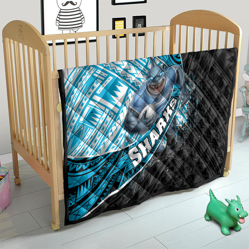 Cronulla Sutherland Sharks Rugby Quilt Tribal Polynesian Power Art - Lightning Mascot