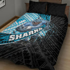 Cronulla Sutherland Sharks Rugby Quilt Bed Set Tribal Polynesian Power Art - Lightning Mascot