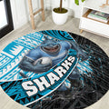 Cronulla Sutherland Sharks Rugby Round Carpet Tribal Polynesian Power Art - Lightning Mascot