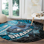 Cronulla Sutherland Sharks Rugby Round Carpet Tribal Polynesian Power Art - Lightning Mascot