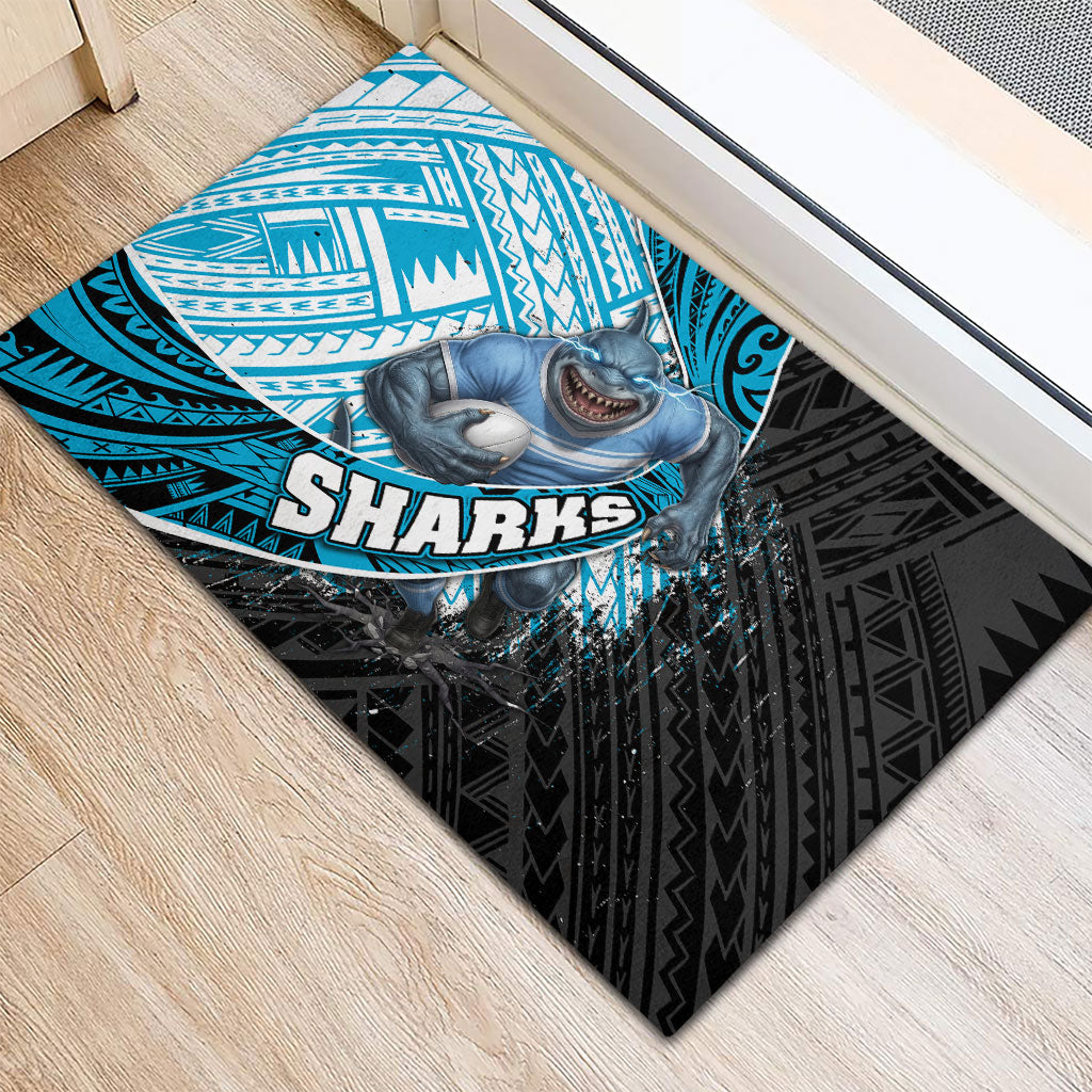 Cronulla Sutherland Sharks Rugby Rubber Doormat Tribal Polynesian Power Art - Lightning Mascot