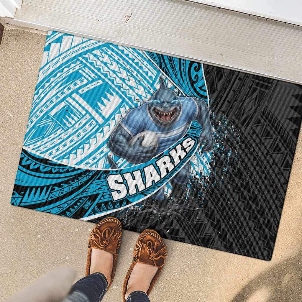 Cronulla Sutherland Sharks Rugby Rubber Doormat Tribal Polynesian Power Art - Lightning Mascot
