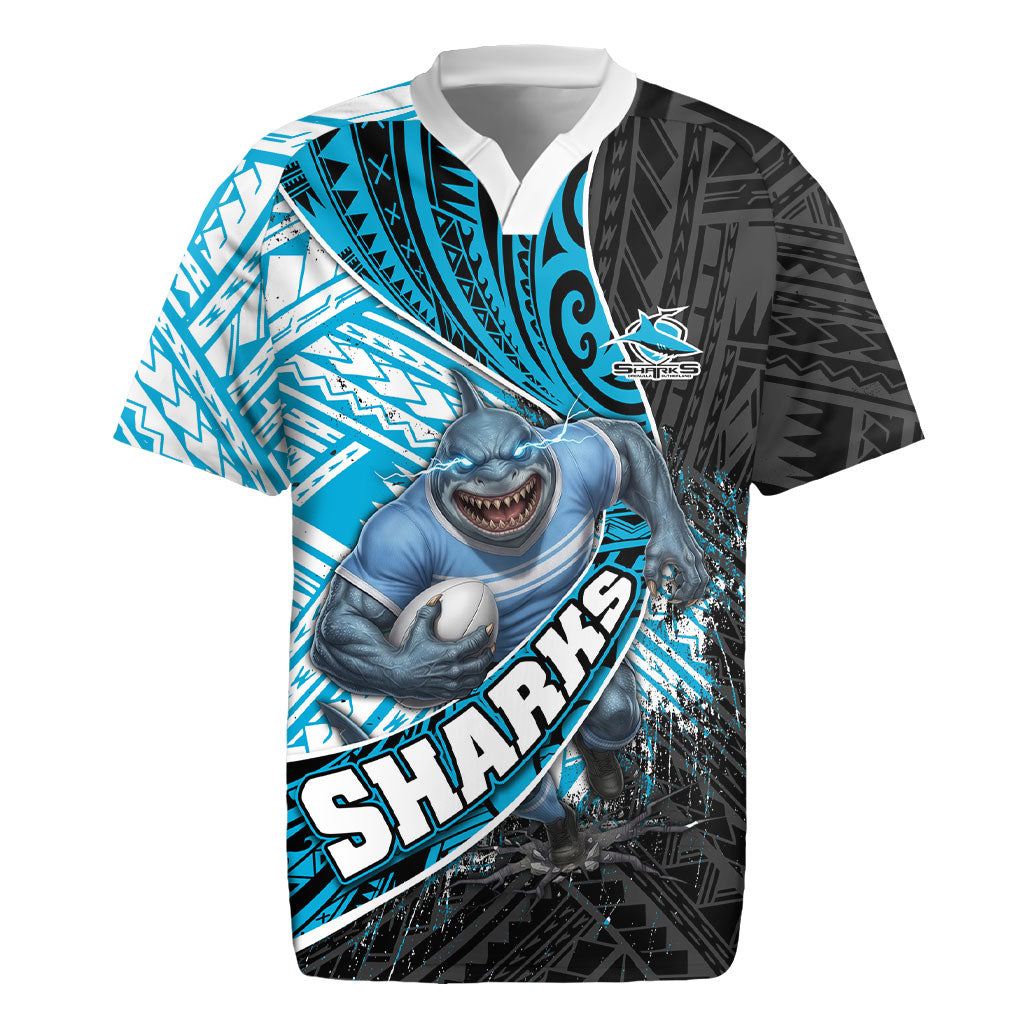 Cronulla Sutherland Sharks Rugby Rugby Jersey Tribal Polynesian Power Art - Lightning Mascot