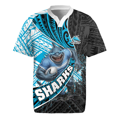 Cronulla Sutherland Sharks Rugby Rugby Jersey Tribal Polynesian Power Art - Lightning Mascot
