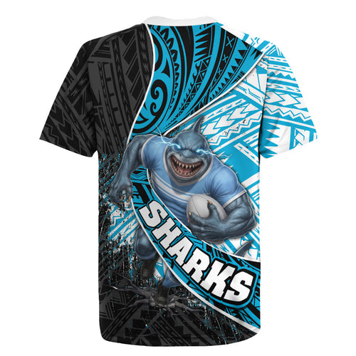 Cronulla Sutherland Sharks Rugby Rugby Jersey Tribal Polynesian Power Art - Lightning Mascot