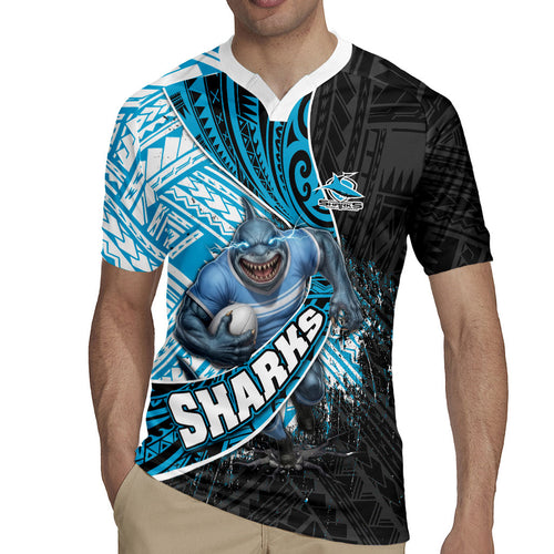 Cronulla Sutherland Sharks Rugby Rugby Jersey Tribal Polynesian Power Art - Lightning Mascot