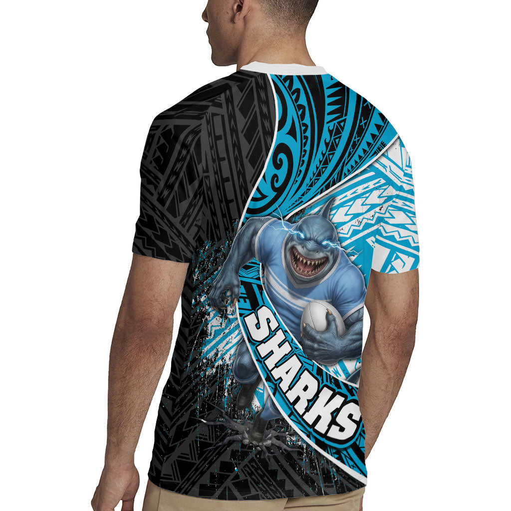 Cronulla Sutherland Sharks Rugby Rugby Jersey Tribal Polynesian Power Art - Lightning Mascot