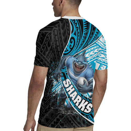 Cronulla Sutherland Sharks Rugby Rugby Jersey Tribal Polynesian Power Art - Lightning Mascot