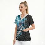 Cronulla Sutherland Sharks Rugby Scrub Top Tribal Polynesian Power Art - Lightning Mascot