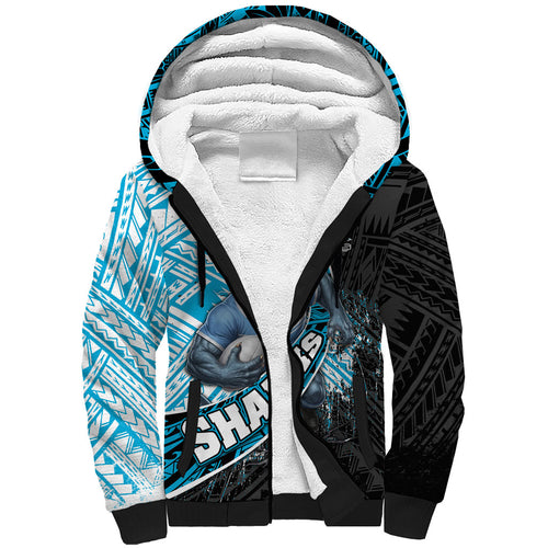 Cronulla Sutherland Sharks Rugby Sherpa Hoodie Tribal Polynesian Power Art - Lightning Mascot