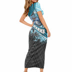 Cronulla Sutherland Sharks Rugby Short Sleeve Bodycon Dress Tribal Polynesian Power Art - Lightning Mascot