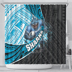 Cronulla Sutherland Sharks Rugby Shower Curtain Tribal Polynesian Power Art - Lightning Mascot