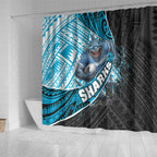 Cronulla Sutherland Sharks Rugby Shower Curtain Tribal Polynesian Power Art - Lightning Mascot