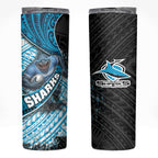 Cronulla Sutherland Sharks Rugby Skinny Tumbler Tribal Polynesian Power Art - Lightning Mascot