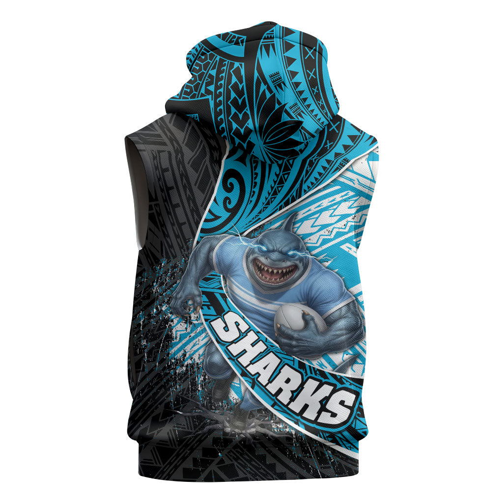 Cronulla Sutherland Sharks Rugby Sleeveless Hoodie Tribal Polynesian Power Art - Lightning Mascot