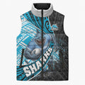 Cronulla Sutherland Sharks Rugby Sleeveless Puffer Jacket Tribal Polynesian Power Art - Lightning Mascot