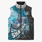 Cronulla Sutherland Sharks Rugby Sleeveless Puffer Jacket Tribal Polynesian Power Art - Lightning Mascot