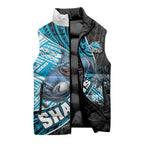 Cronulla Sutherland Sharks Rugby Sleeveless Puffer Jacket Tribal Polynesian Power Art - Lightning Mascot