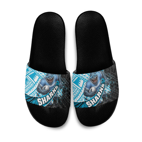 Cronulla Sutherland Sharks Rugby Slide Sandals Tribal Polynesian Power Art - Lightning Mascot