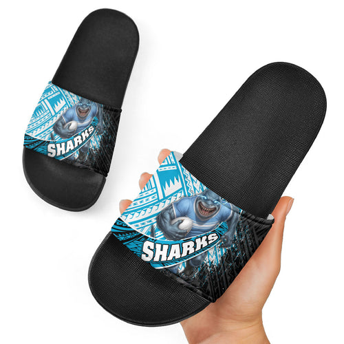 Cronulla Sutherland Sharks Rugby Slide Sandals Tribal Polynesian Power Art - Lightning Mascot