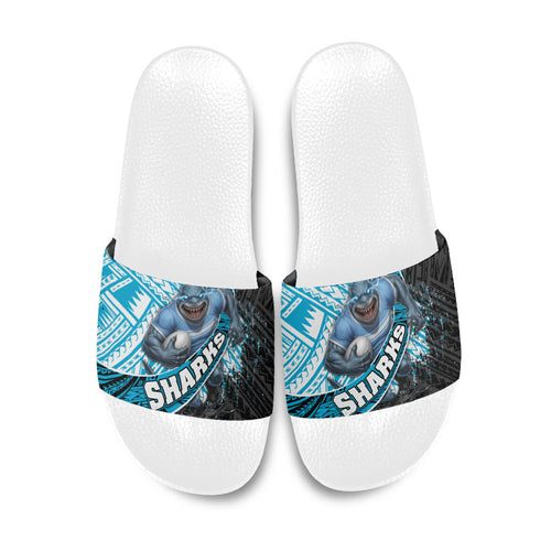 Cronulla Sutherland Sharks Rugby Slide Sandals Tribal Polynesian Power Art - Lightning Mascot