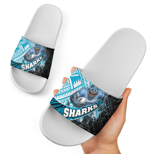 Cronulla Sutherland Sharks Rugby Slide Sandals Tribal Polynesian Power Art - Lightning Mascot
