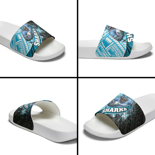 Cronulla Sutherland Sharks Rugby Slide Sandals Tribal Polynesian Power Art - Lightning Mascot