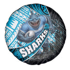 Cronulla Sutherland Sharks Rugby Spare Tire Cover Tribal Polynesian Power Art - Lightning Mascot