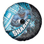 Cronulla Sutherland Sharks Rugby Spare Tire Cover Tribal Polynesian Power Art - Lightning Mascot