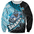 Cronulla Sutherland Sharks Rugby Sweatshirt Tribal Polynesian Power Art - Lightning Mascot