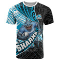 Cronulla Sutherland Sharks Rugby T Shirt Tribal Polynesian Power Art - Lightning Mascot