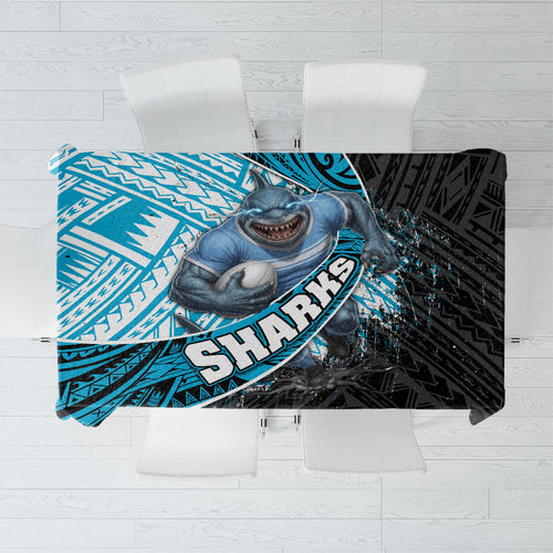 Cronulla Sutherland Sharks Rugby Tablecloth Tribal Polynesian Power Art - Lightning Mascot