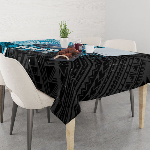 Cronulla Sutherland Sharks Rugby Tablecloth Tribal Polynesian Power Art - Lightning Mascot