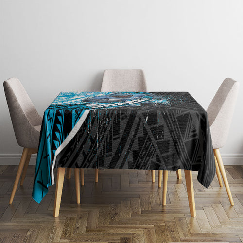 Cronulla Sutherland Sharks Rugby Tablecloth Tribal Polynesian Power Art - Lightning Mascot
