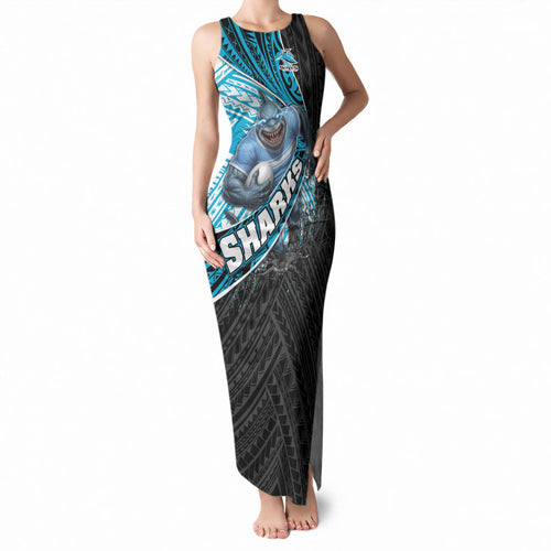 Cronulla Sutherland Sharks Rugby Tank Maxi Dress Tribal Polynesian Power Art - Lightning Mascot