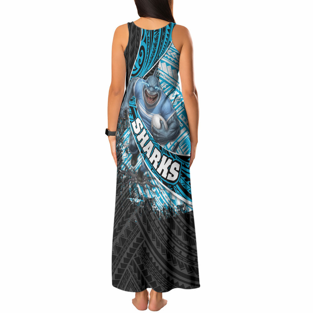 Cronulla Sutherland Sharks Rugby Tank Maxi Dress Tribal Polynesian Power Art - Lightning Mascot