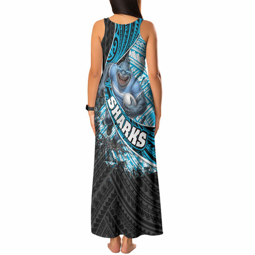 Cronulla Sutherland Sharks Rugby Tank Maxi Dress Tribal Polynesian Power Art - Lightning Mascot