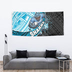 Cronulla Sutherland Sharks Rugby Tapestry Tribal Polynesian Power Art - Lightning Mascot