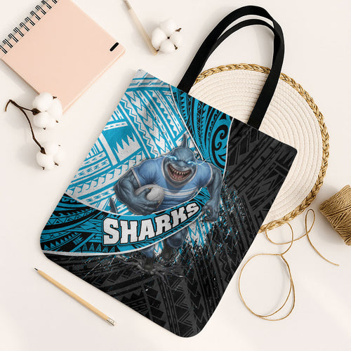 Cronulla Sutherland Sharks Rugby Tote Bag Tribal Polynesian Power Art - Lightning Mascot