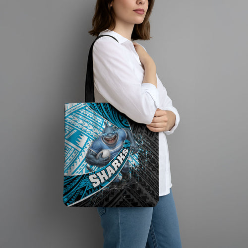 Cronulla Sutherland Sharks Rugby Tote Bag Tribal Polynesian Power Art - Lightning Mascot