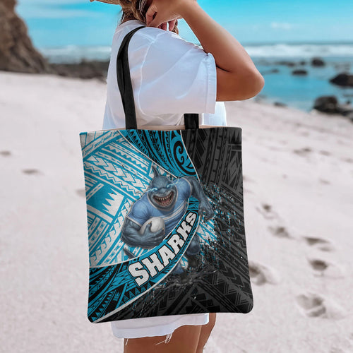 Cronulla Sutherland Sharks Rugby Tote Bag Tribal Polynesian Power Art - Lightning Mascot