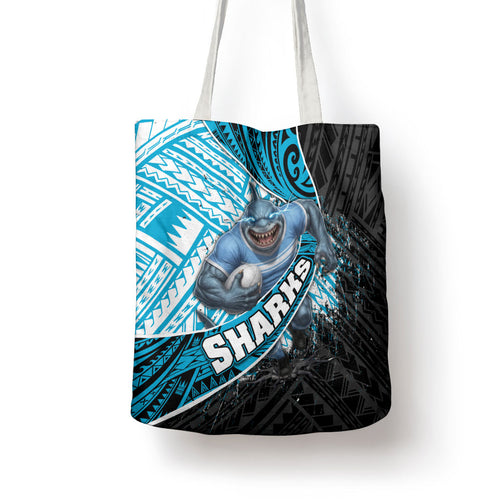 Cronulla Sutherland Sharks Rugby Tote Bag Tribal Polynesian Power Art - Lightning Mascot